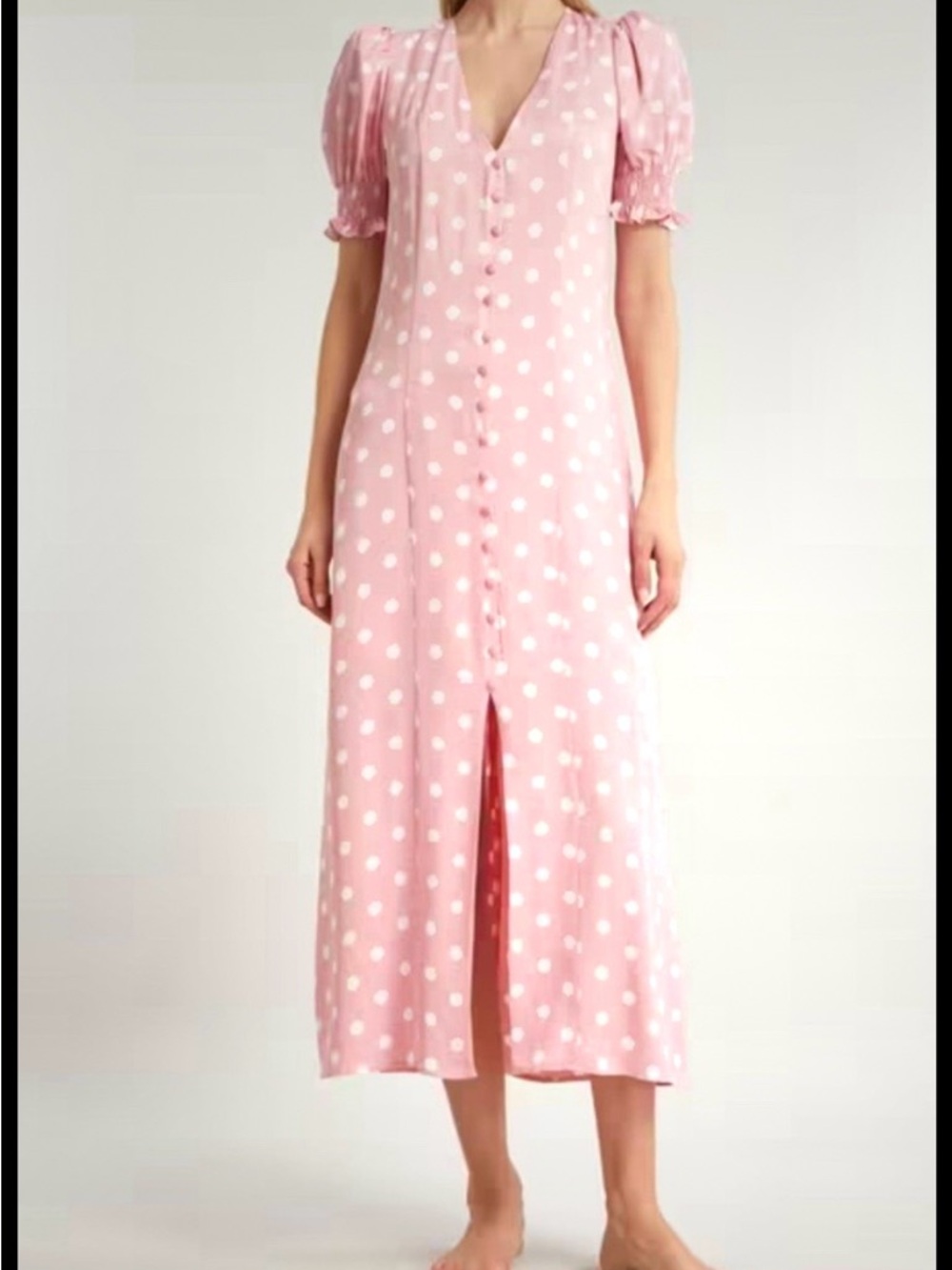 Sleeper Pink Polka-Dot Midi Dress